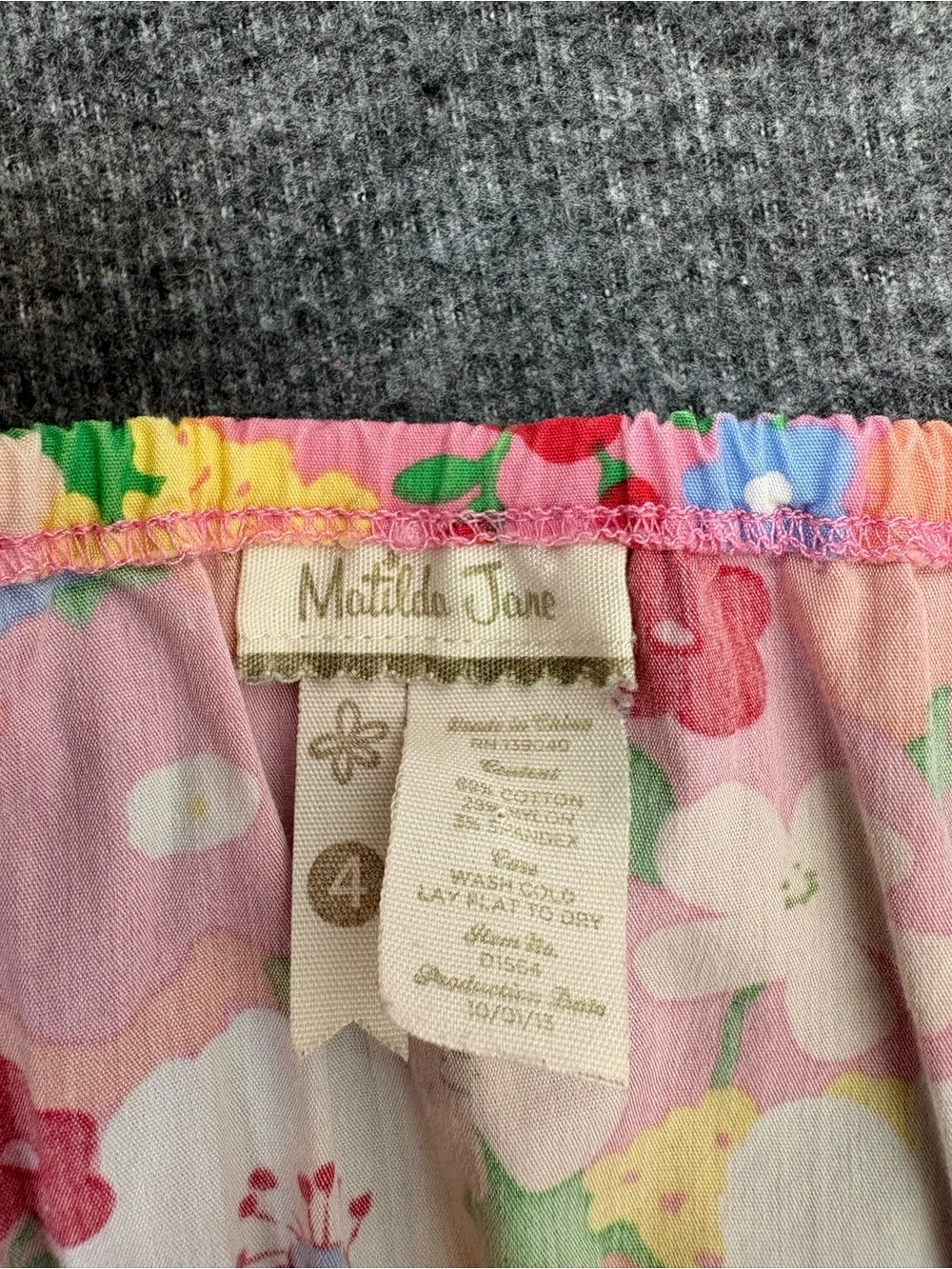 Matilda Jane Girls Size 4 Pink Floral Smocked Square Neck Ruffle Hem Dress